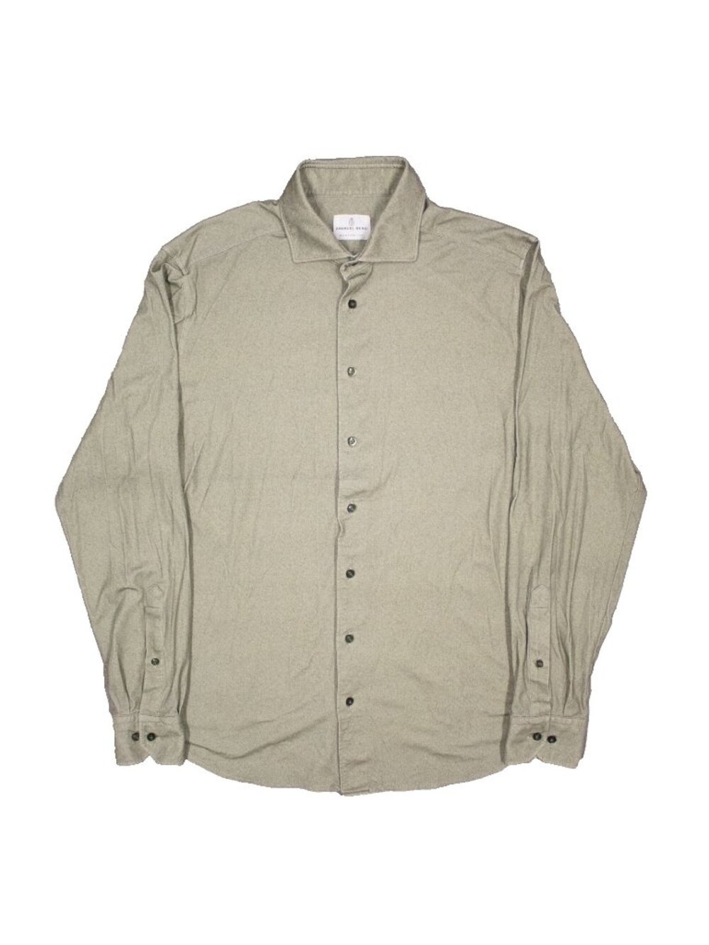 Emanuel Berg Dress Shirt Stretch Modern Fit Cotton Beige Long Sleeve Medium